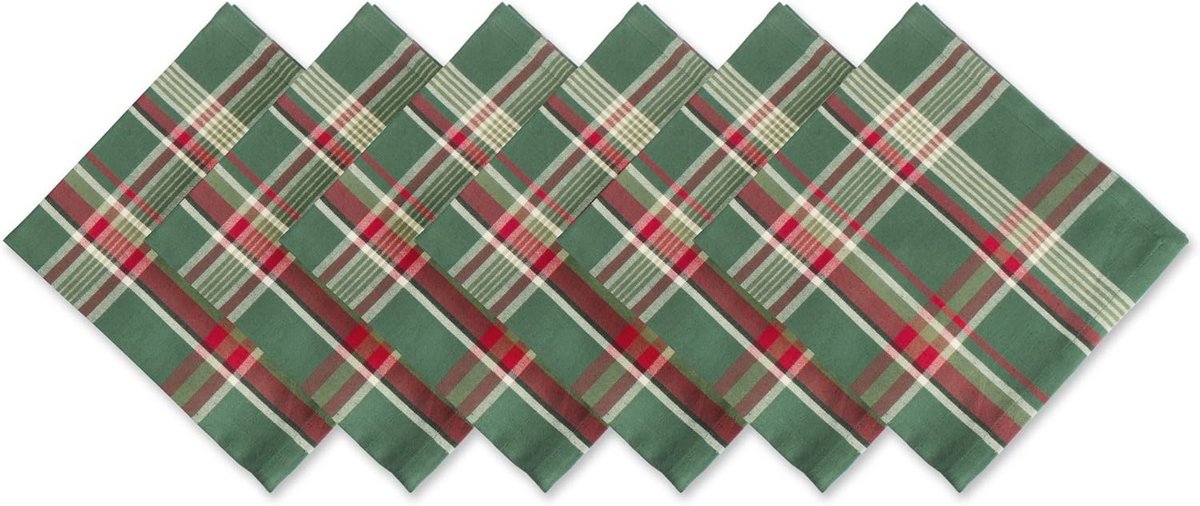 Kerst Doek Vierkante Servet Set - Donker Groen Plaid, 18" x 18" (Set van 6)