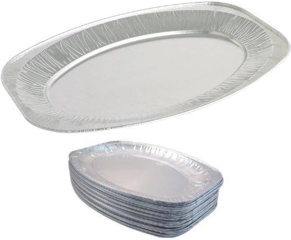 Ovaal Zilver Embossed Foil Voedselplatter - 10 Stuks, 43 cm Serveerschaal