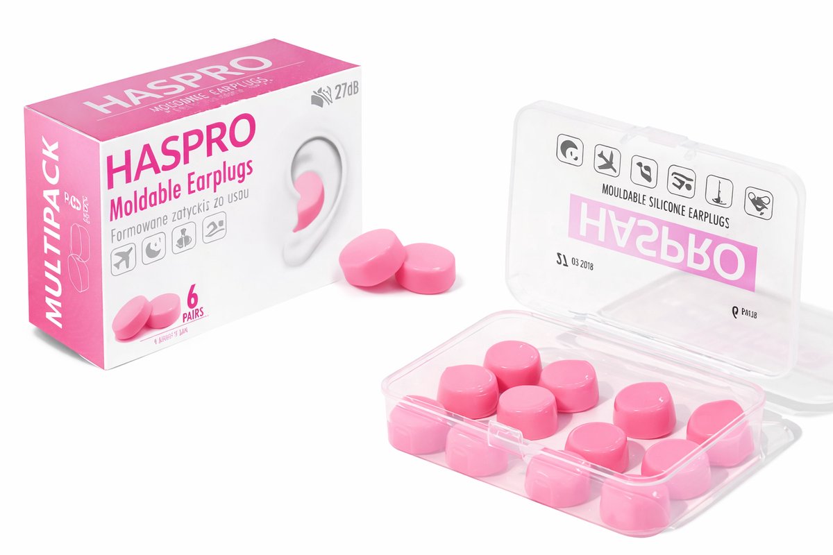 HASPRO Moldable Silicone Oordopjes – 6 Paar – SNR 27 dB - Roze