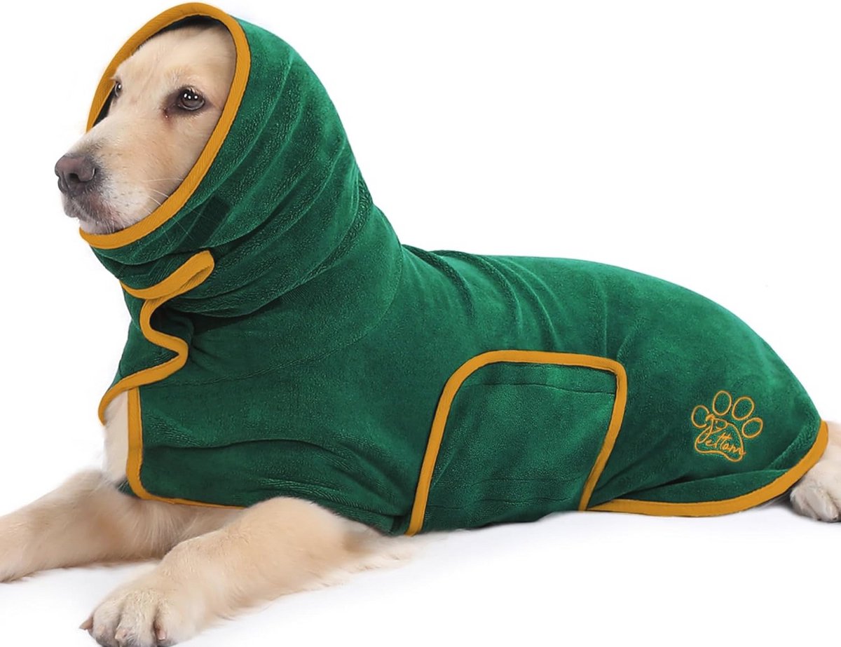 Hondenbadjas met Hoge Kraag - Microvezel Hondendrogende Jas - Verstelbare Badhanddoek voor Honden - Super Absorberend en Snel Droog