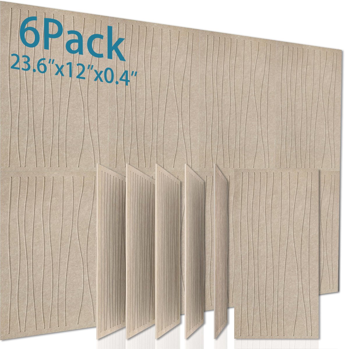 6 Stuks Grootformaat Zelfklevende Geluidsisolatiepanelen - Polyester Vezel Absorptiepanelen 60x30 cm (Diepe Taupe) voor Muren, Studio & Homeoffice
