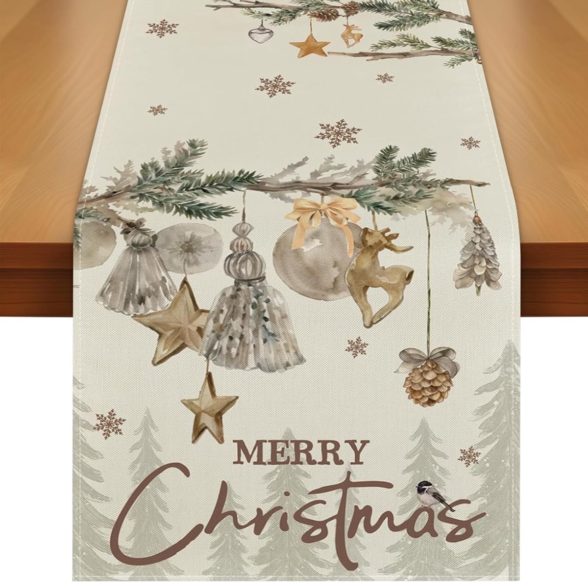 Kersttafelloper, 33 x 183 cm, linnen, kerstversiering, boerderijtafel voor kerstdecoratie, familiediner, kerstfeest (H)