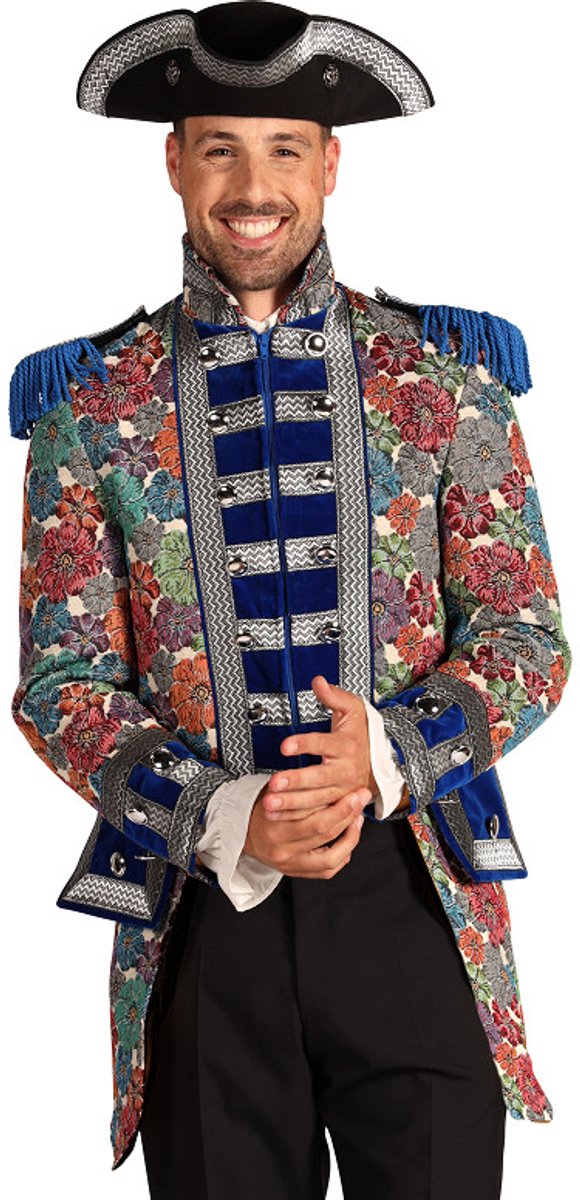 Thetru Carnavalsjas Heren - Rustic Flower - Luxe Carnavals jas - Blauw - Maat L