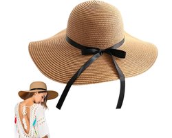 Allecta - Brede Rand Stro Zon Hoed met Bowknot voor Vrouwen | Elegante Opvouwbare Strand Floppy Zomer Hoed | Buiten Bescherming | Mode Accessoires voor Reizen en Vakantie