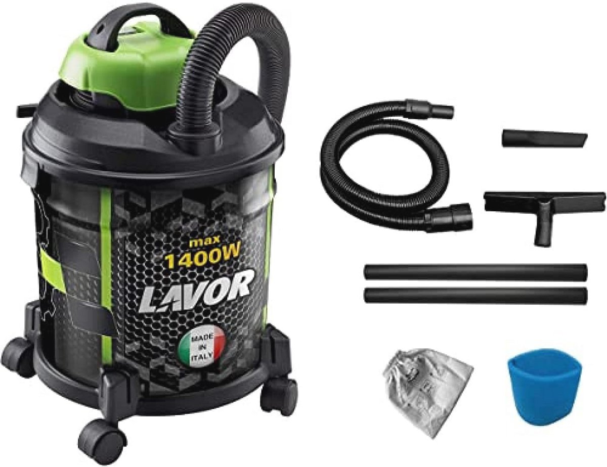 Stofzuiger 20L met metalen tank, 1400W - Flexibele slang & Plat mondstuk