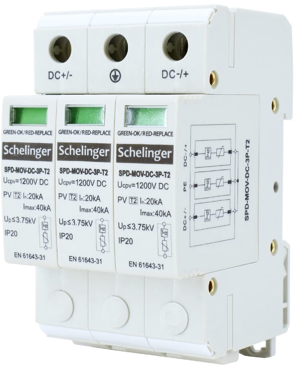 Schelinger Overspanningsbeveiliging 3-polig DC 1200V - Klasse T2 - 40kA