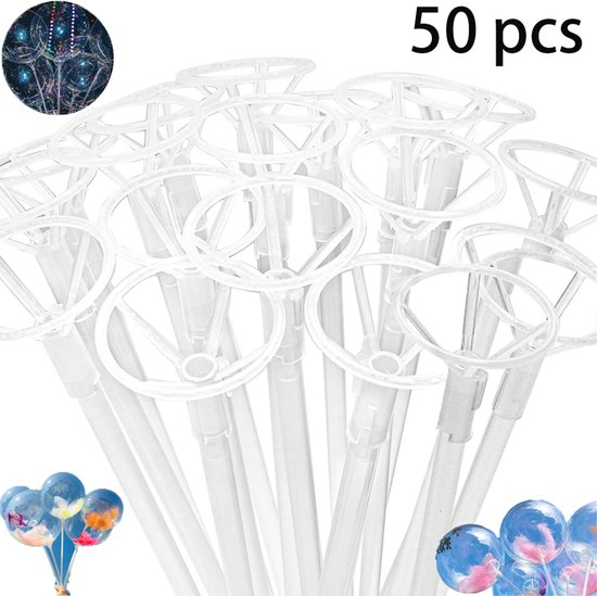50 stuks - Transparante plastic ballonhouder voor buiten - 40 cm - wit - ballonstok met ballonhouder - verdikte lange transparante ballonhouder - ballonstok met houder, transparante ballonstandaard