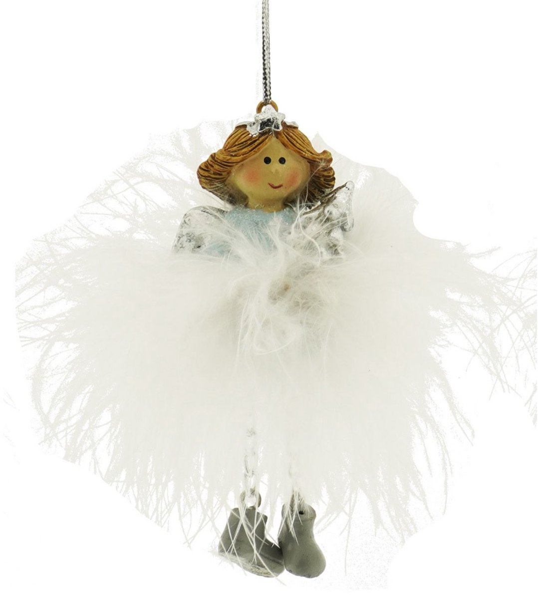 Home Society - Ornament Margo Wit Blauw/Zilver - Kerstengeltjes - 3 stuks
