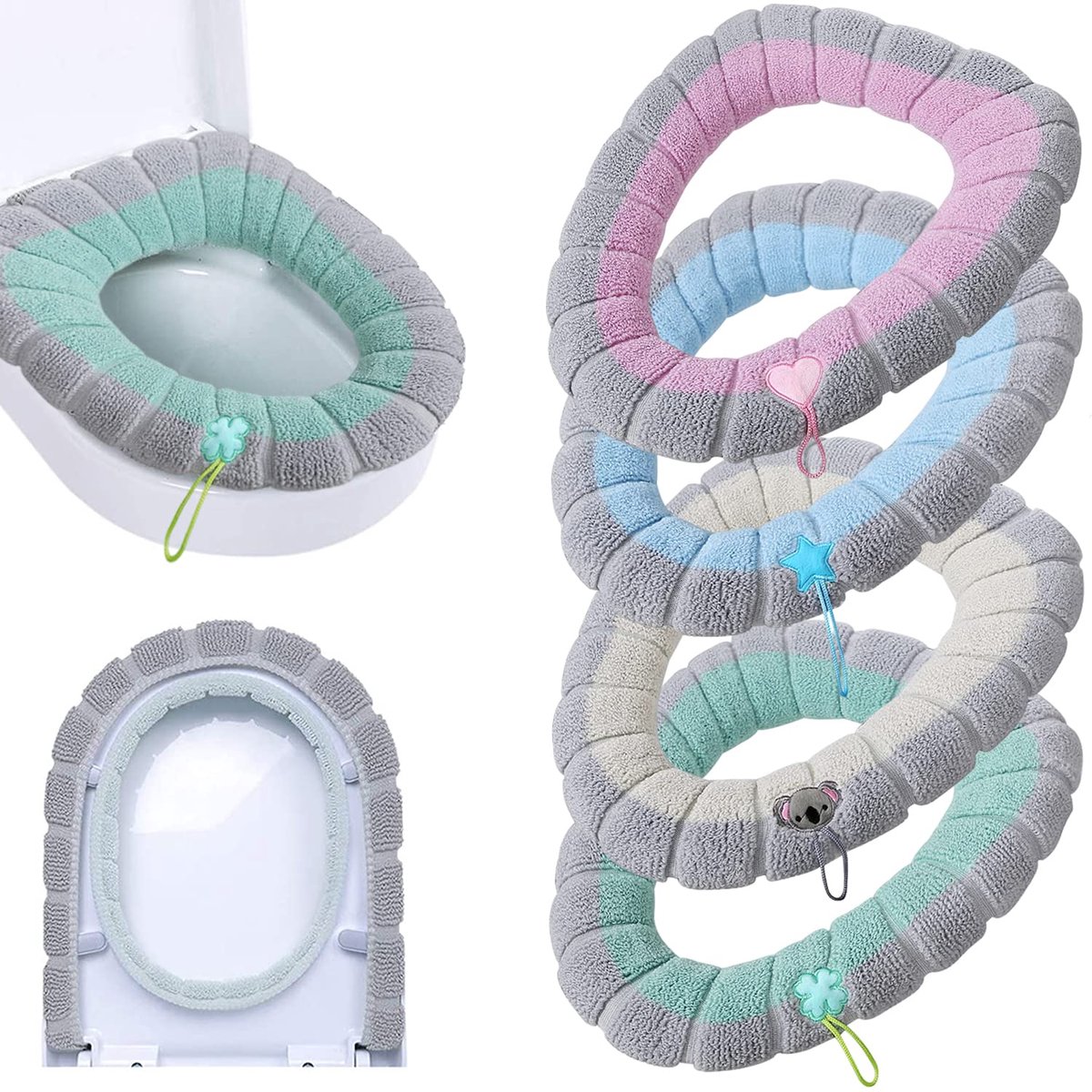 Toiletbrilhoezen - Universele Toiletbril Hoes - toiletbrilhoes met handvat - Duurzaam Toiletbril - Zachte Toiletzitting - past op alle ovale toiletbrillen - eenvoudige installatie - 4 Stuks