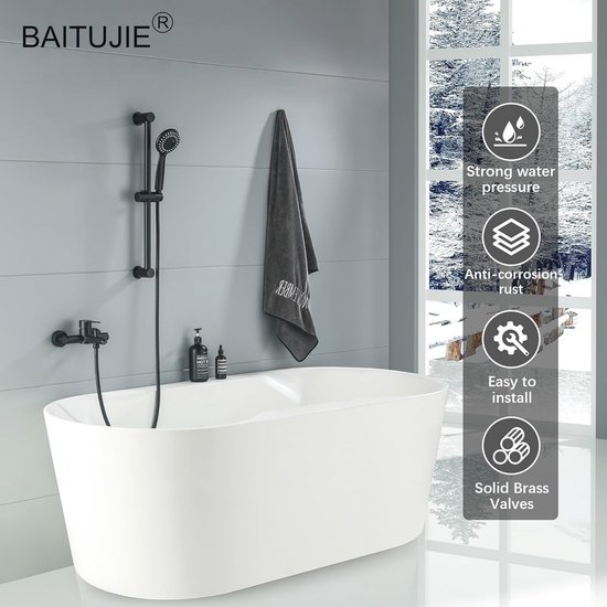 Radius Inbouw Badkranenset | Zwart Metaal Thermostaatkraan Met Handdouche 5 Standen 154639