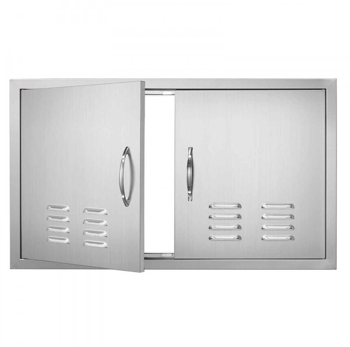 Buitenkeuken Toegangsdeur - Dubbele Inbouwdeur - 914 x 534 mm - RVS - Vlak Inbouw - Ventilatieopeningen - Met Handgrepen - Verticaal - Zilver