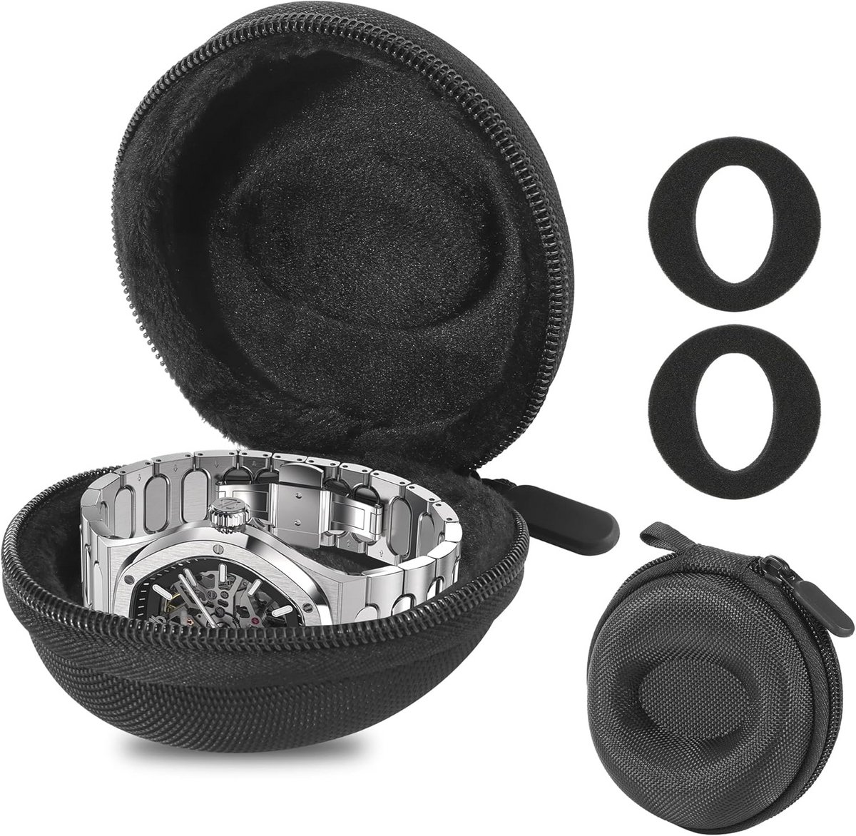 Draagbare horloge-opbergtas met ritssluiting - Schokbestendige horendebox voor mechanische horloges en smartwatches