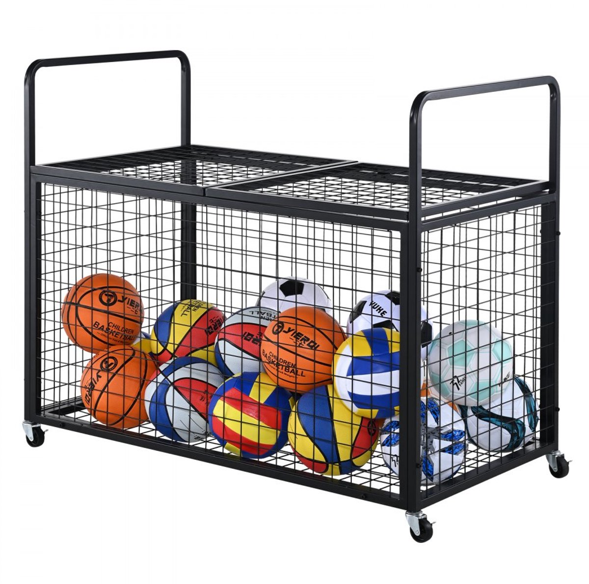 Ballenkar - Verrijdbare afsluitbare ballenkooi - 1150 x 610 x 912 mm - Staal - Voor sportballen - Binnen en buiten