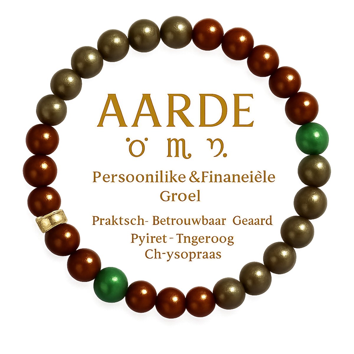 S4H Armband Earth – Persoonlijke & Financiële Groei – Pyriet, Tijgeroog & Chrysopraas