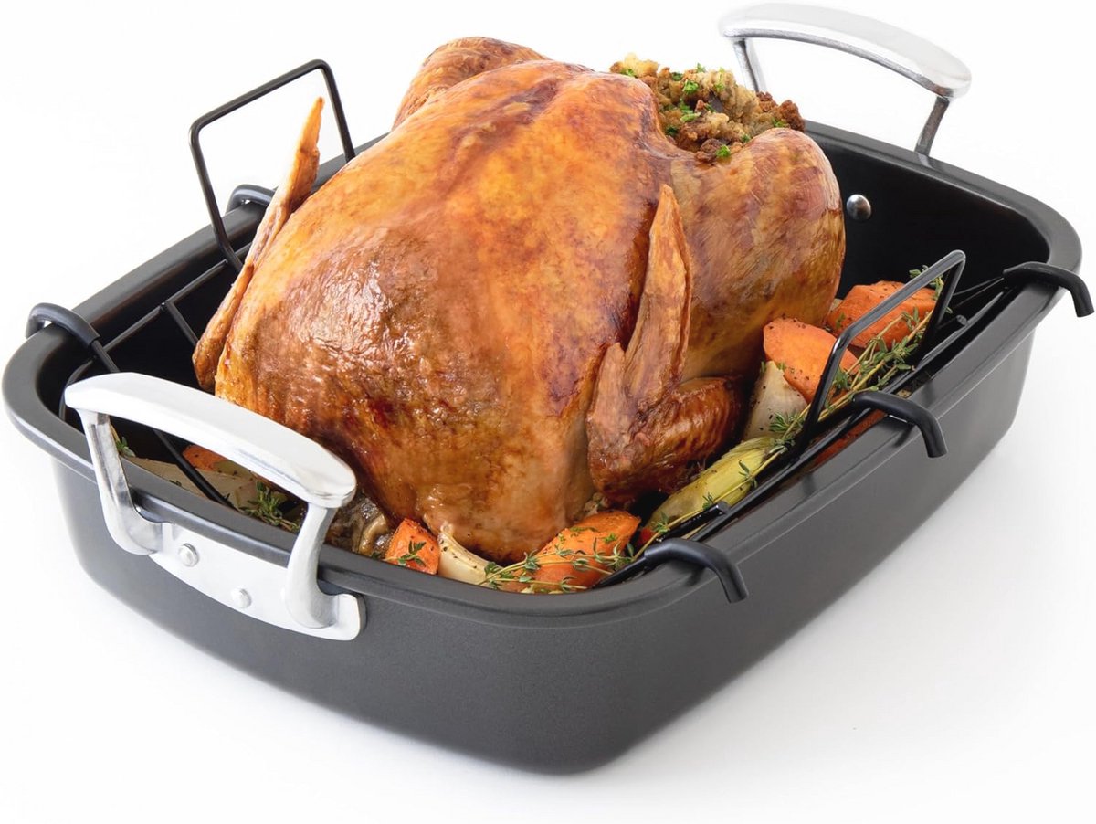 Extra Grote Roestpan met U-vormige Rek - 47 x 37 cm - Geschikt voor Oven - Antiaanbaklaag