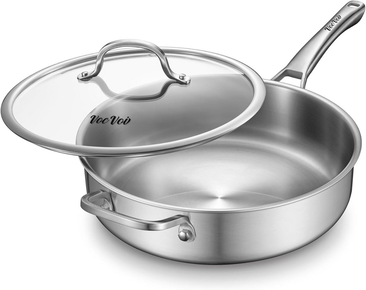 5 Quart Saute Pan - Roestvrijstalen Kookpan met Deksel, Vaatwasser- en Ovenbestendig