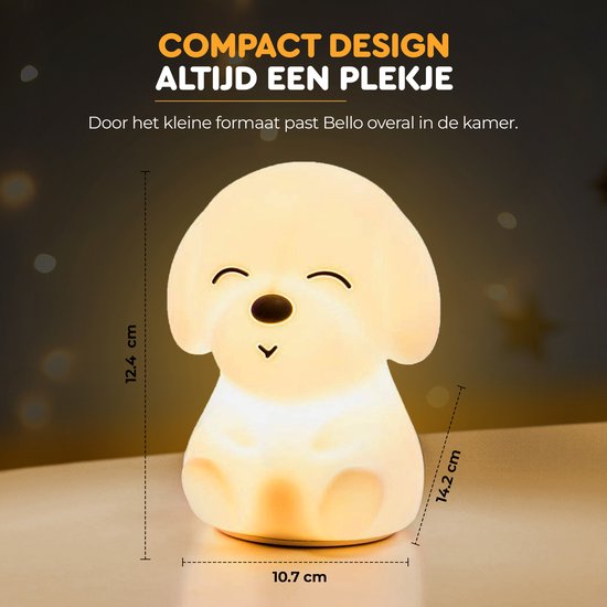 Nachtlampje Kinderen LED - Puppy Nachtlamp - Siliconen Baby Nachtlamp - Touchbediening - Kleurveranderend - Dimbaar - Draadloos - Nachtlicht Kind - Bedlampje Baby - Timer 30 & 60 Min - USB Oplaadbaar - Bello van Merkloos — afbeelding 5