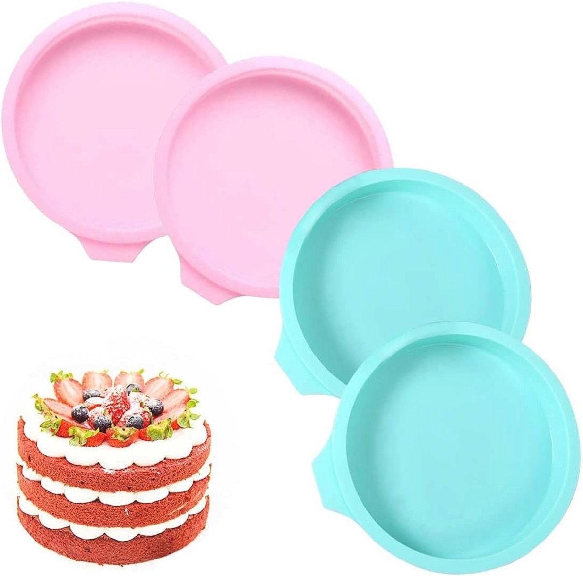 Gelaagde Cakevormen Set - 20 cm Siliconen Bakvormen voor Taarten (4 Stuks)
