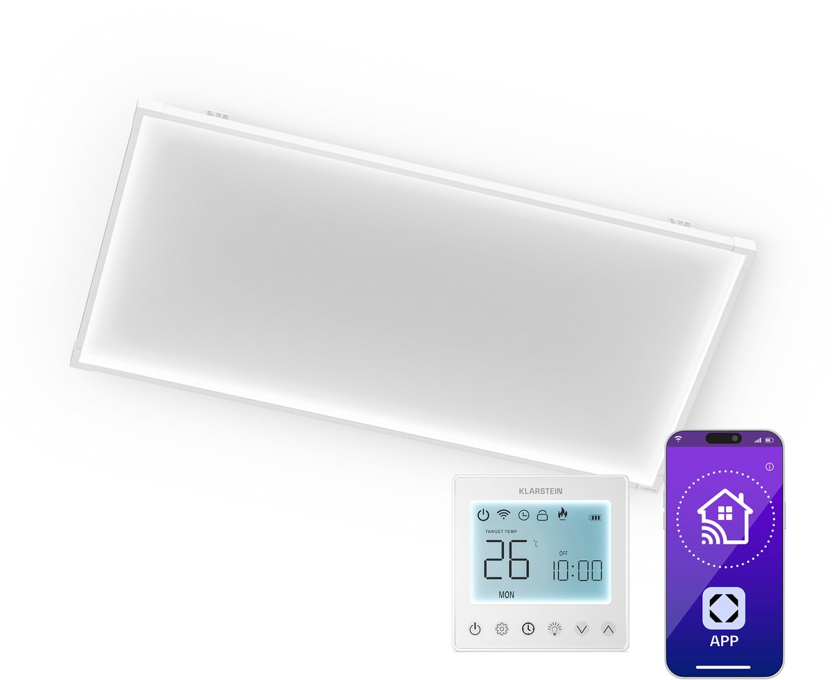 Klarstein infraroodpaneelverwarming 770 W – voor aan de muur of het plafond, slimme wifi/app-bediening, stil, IP44 badkamerveilig, thermostaat, timer, oververhittingsbeveiliging, 120 cm – foto 6