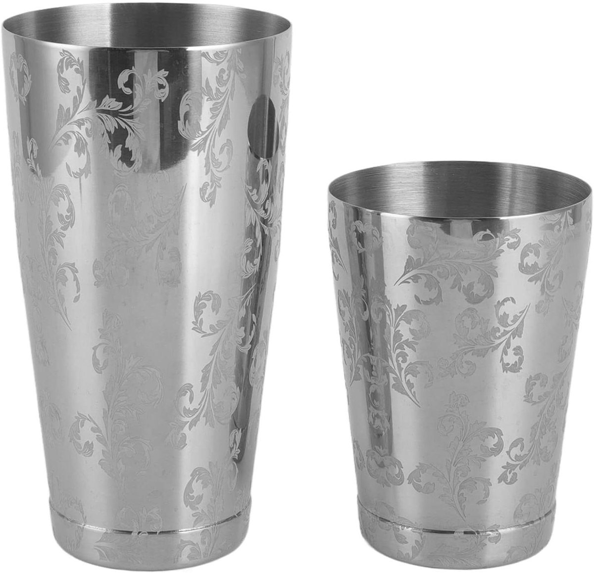 Allecta - Roestvrijstalen Cocktailshaker met Gegraveerd Ontwerp, Boston Bar Mixer voor Thuisbar, Zilverkleurig - Feestmixer met Amerikaanse en Japanse Invloeden