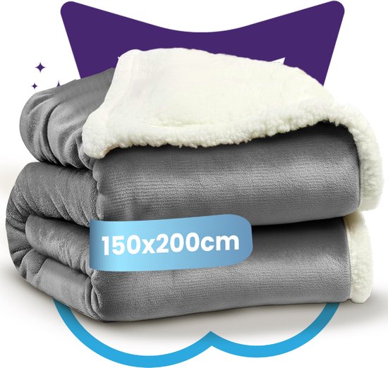 Nice Dreams Omkeerbare Sherpa Fleece Plaid – Velvet & Sherpa Deken – Extra Zacht, Warm & Luxe – Cadeauverpakking – 150x200 cm – Grijs