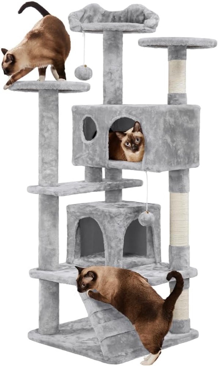 Yaheetech Krabpaal voor Katten – Stevige Krabboom met Platforms, Huisjes en Sisal Krabpalen – Luxe Krabmeubel voor Binnenkatten