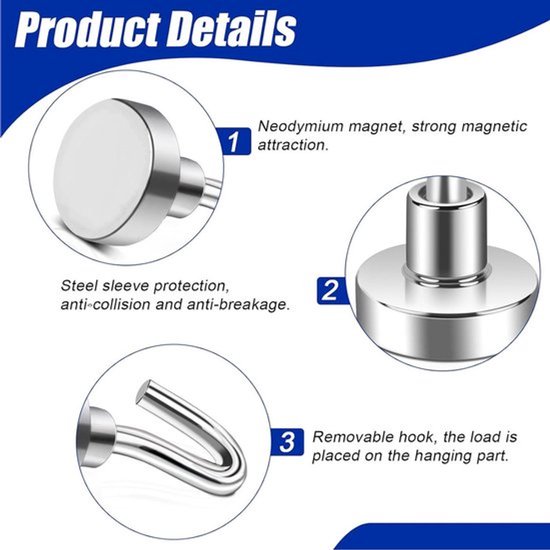 Keukenket Magneethaken, extra sterk, 30 kg, 32 mm, neodymium magneten met haken, stansvrij voor ijzeren deuren, magneethaken, haken, magneten, keuken, magnetische haken voor camping, kluisjes, kantoor Keukenket Magneethaken, extra sterk, 30 kg, 32 mm, neodymium magneten met haken, stansvrij voor ijzeren deuren, magneethaken, haken, magneten, keuken, magnetische haken voor camping, kluisjes, kantoor