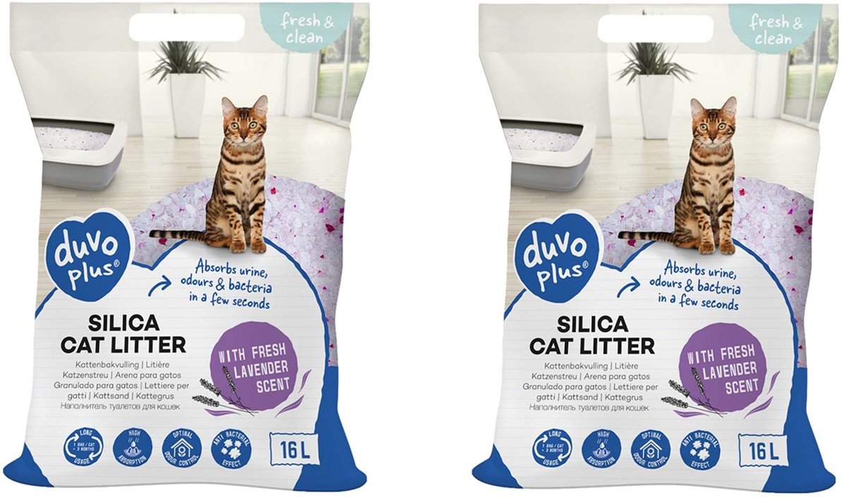 Kattenbakvulling - Silica - Super absorberende premium kattenbakvulling - lavendel - 2 x 16L