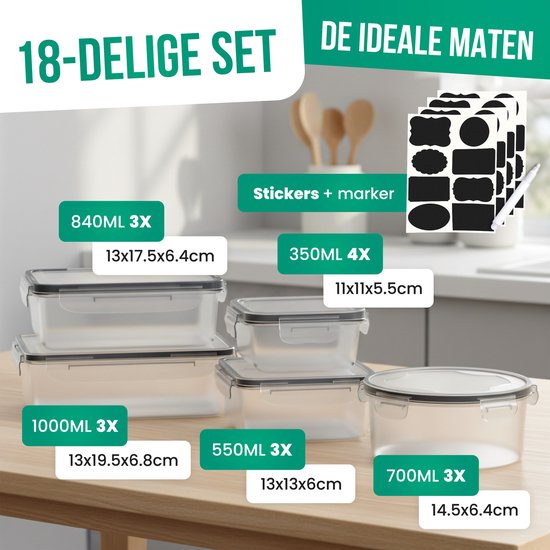 Strex Contenants pour aliments Boîtes de conservation - Contenants pour Prep de repas - Contenants en plastique pour congélateur - Avec couvercle - Ensemble de 18 pièces - Contenants pour micro-ondes sans BPA
