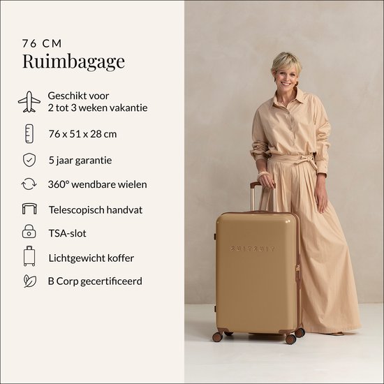 SUITSUIT Reiskoffer 76x51x28 - Reiskoffer met wielen - Veilig TSA cijferslot - Lichtgewicht koffer - Reiskoffer groot - 94L - Fab Seventies koffer Cuban Sand - Bruin