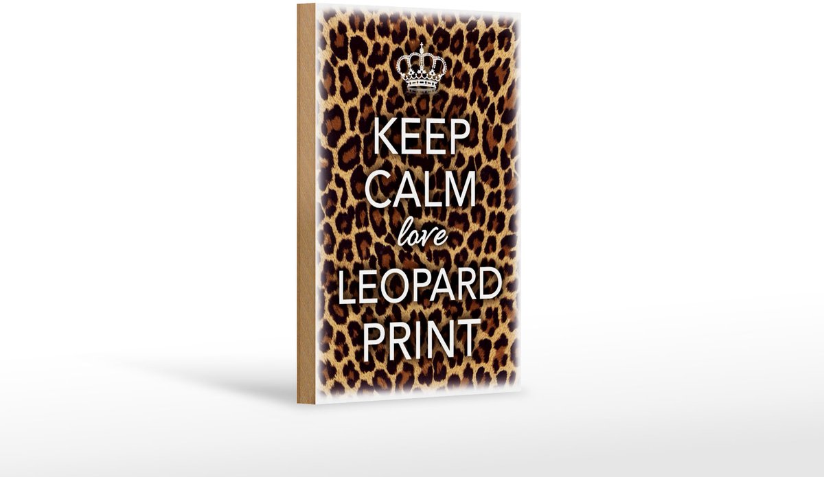 Holzschild Spruch 12x18cm Keep Calm love leopard print