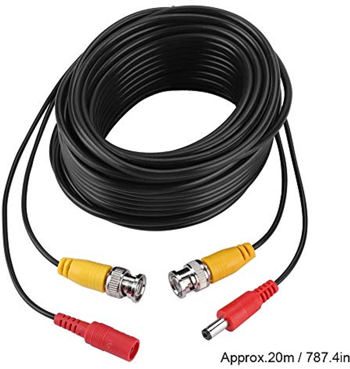 BNC-videovoedingskabel voor CCTV-bewakingssysteem, 2,1 mm DC-voedingsconnector (20 m)