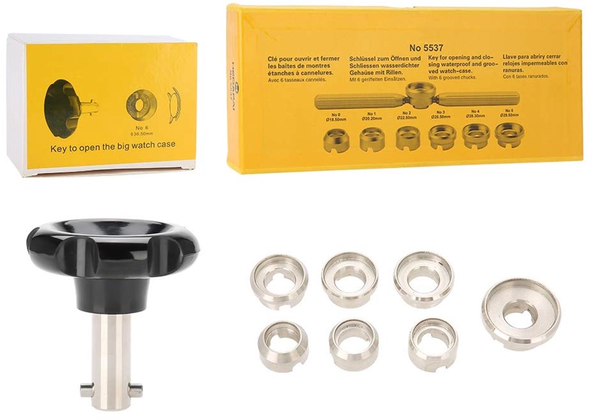 Horloge opener matrijs, horlogemaker reparatiegereedschap horloge achterkant kast opener met 7 matrijzen voor Rolex-Tudor horloge