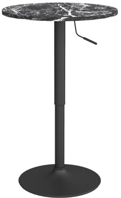 Bar Tafel, Eettafel Voor 2 Personen, Keukentafel Met Marmerpatroon, Geschikt Voor Woonkamer, Eetkamer En Kleine Ruimtes 60×60×68-93.5cm Zwart Staal