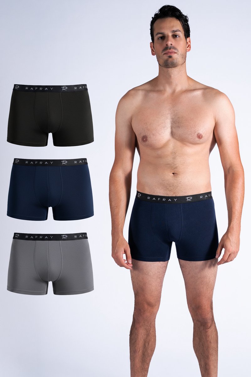 RAFRAY Heren Boxershorts – 3-pack – Premium Katoen – Comfort Fit – Ademend & Zacht Ondergoed – Zwart, Blauw & Grijs – Maat XL
