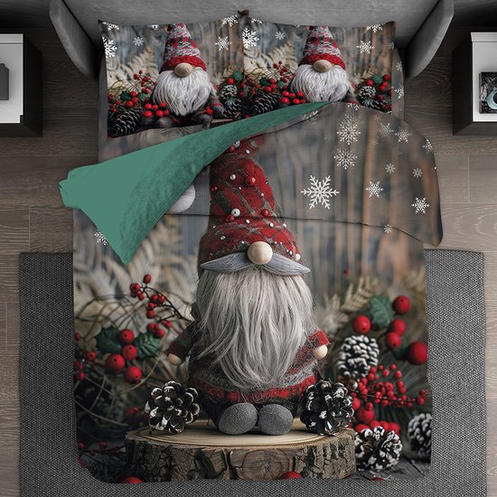 Bed Glow & Apparel Holiday Gnome Dekbedovertrek 200x200 - Luxe Kerst Print - 2 Kussenslopen 60x70 van Merkloos — afbeelding 2