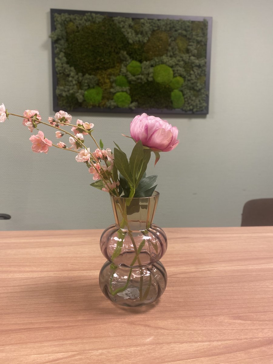 Vaas Triobol | Glas | Drie kleuren | groen roze geel | ribbel glas | 13x13x20cm