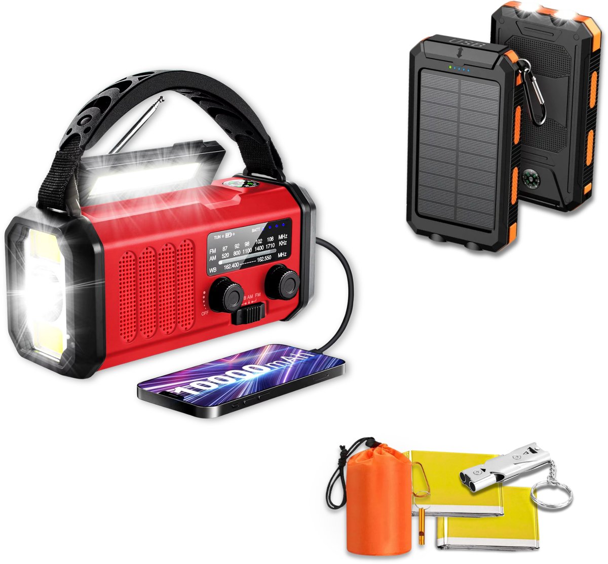 DreamGoods Noodpakket voor thuis & Outdoor - Alles-in-één Overlevingspakket - voor Oorlog, Stroomuitval & bij Rampen - 10.000mAh Noodradio Solar Opwindbaar en Batterij - Survival kit: Powerbank, Waterfilter - Kamperen - Noodpakket voor thuis 72 uur