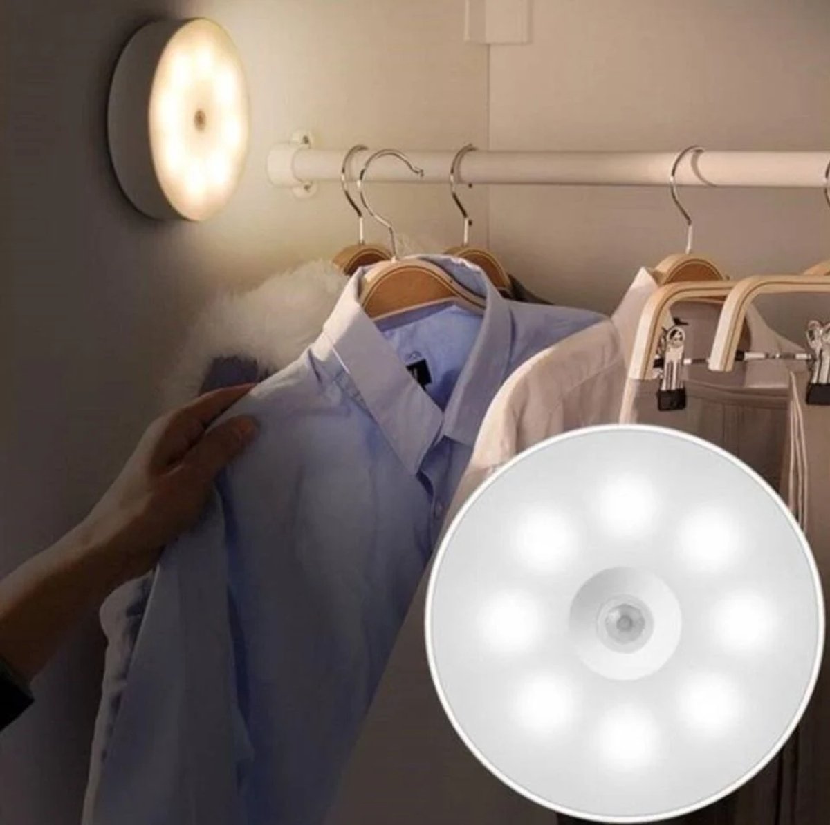 Led lamp - CT-5180 LED Cabinet Lamp met Bewegingssensor – Draadloos & Oplaadbaar – 4000 - Draadloze Ledlamp - Trapverlichting -kastverlichting- Nachtlampje-Oplaadbaar - USB-Bewegingssensor-Rond 2 stuks