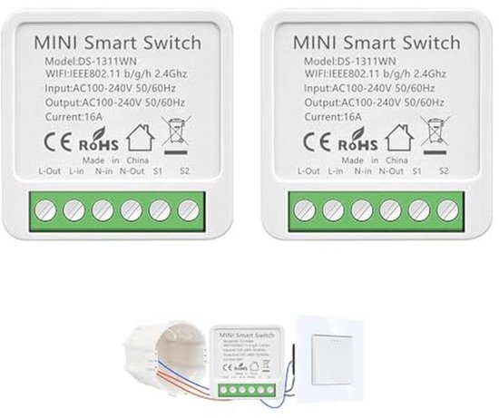 LoraTap 2 Stück WLAN-Schalter, Alexa, kabellos, Mini-Größe, Empfänger 2500 W, 10 A, intelligenter Schalter, Fernbedienung per Telefon, Relais kompatibel mit Google Assistant