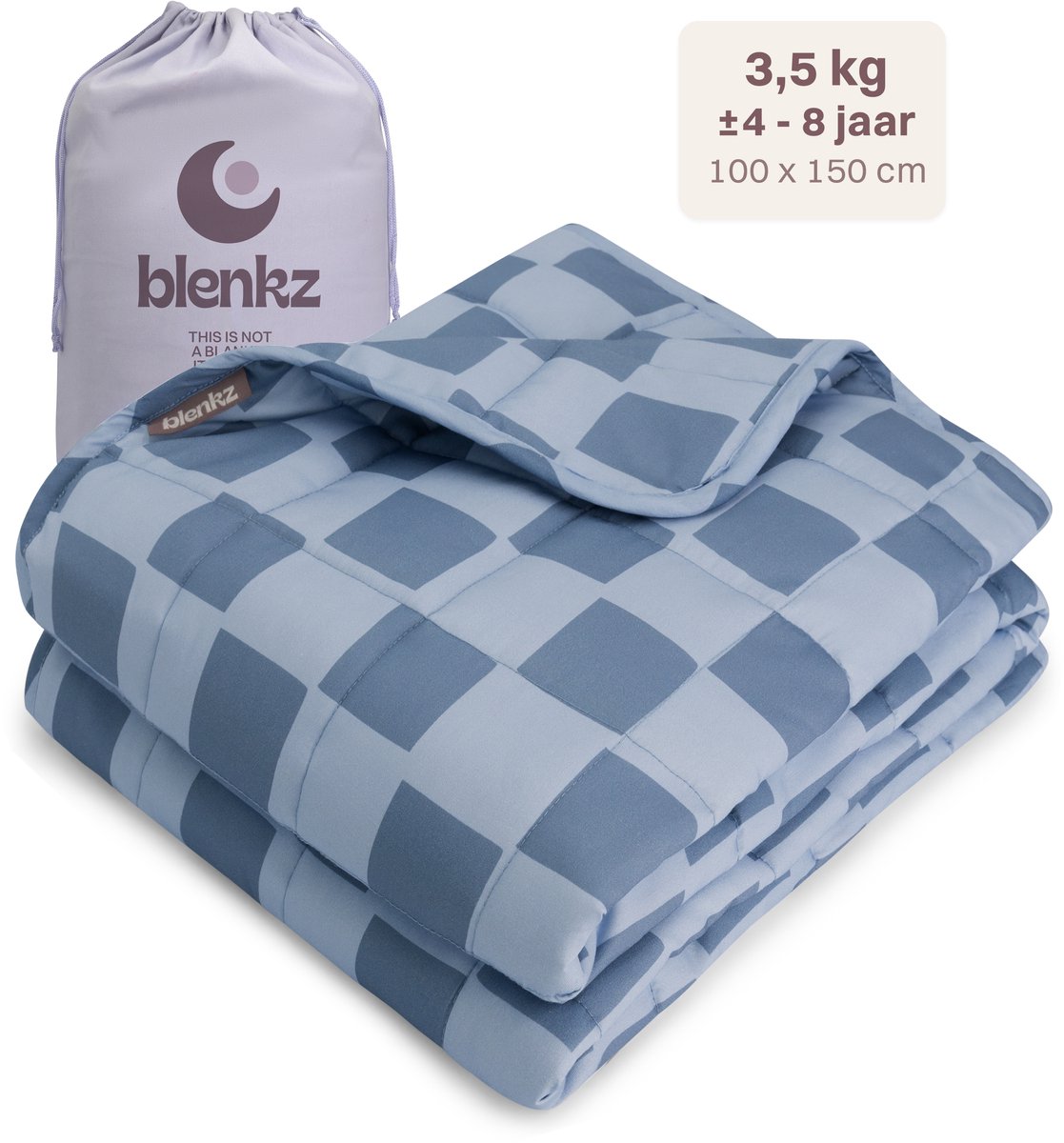 BLENKZ – Verzwaringsdeken Kind 3,5 kg – 100×150 cm – Kinderformaat – Voor kinderen van ±4–8 jaar – Check Blue – Zwaartedeken