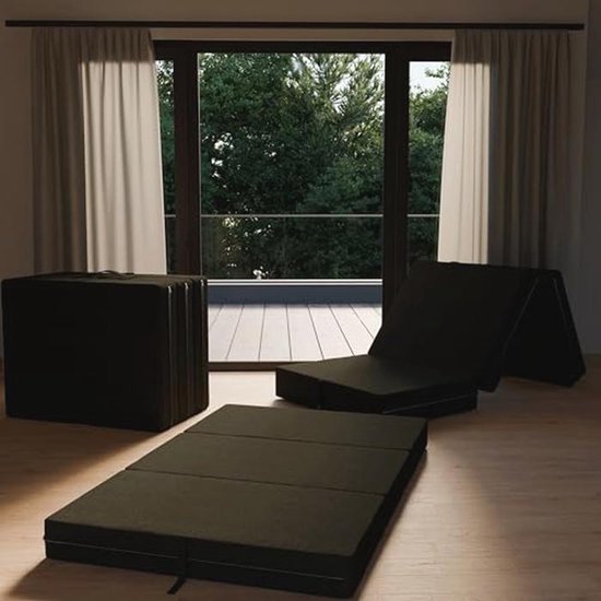 POKAR Opvouwbaar Matras 3-Delig Opvouwbaar Campingmatras Campingbed Opvouwbaar Bed Gastenbed Vloermatras Slaapmatras 80 x 195 x 15 cm, Zwart van Merkloos — afbeelding 2