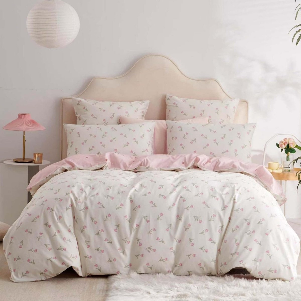 Unyqoos Elegante katoenen beddengoedset met bloemenpatroon en ritssluiting voor meisjes wit, roze, groen, bloemen