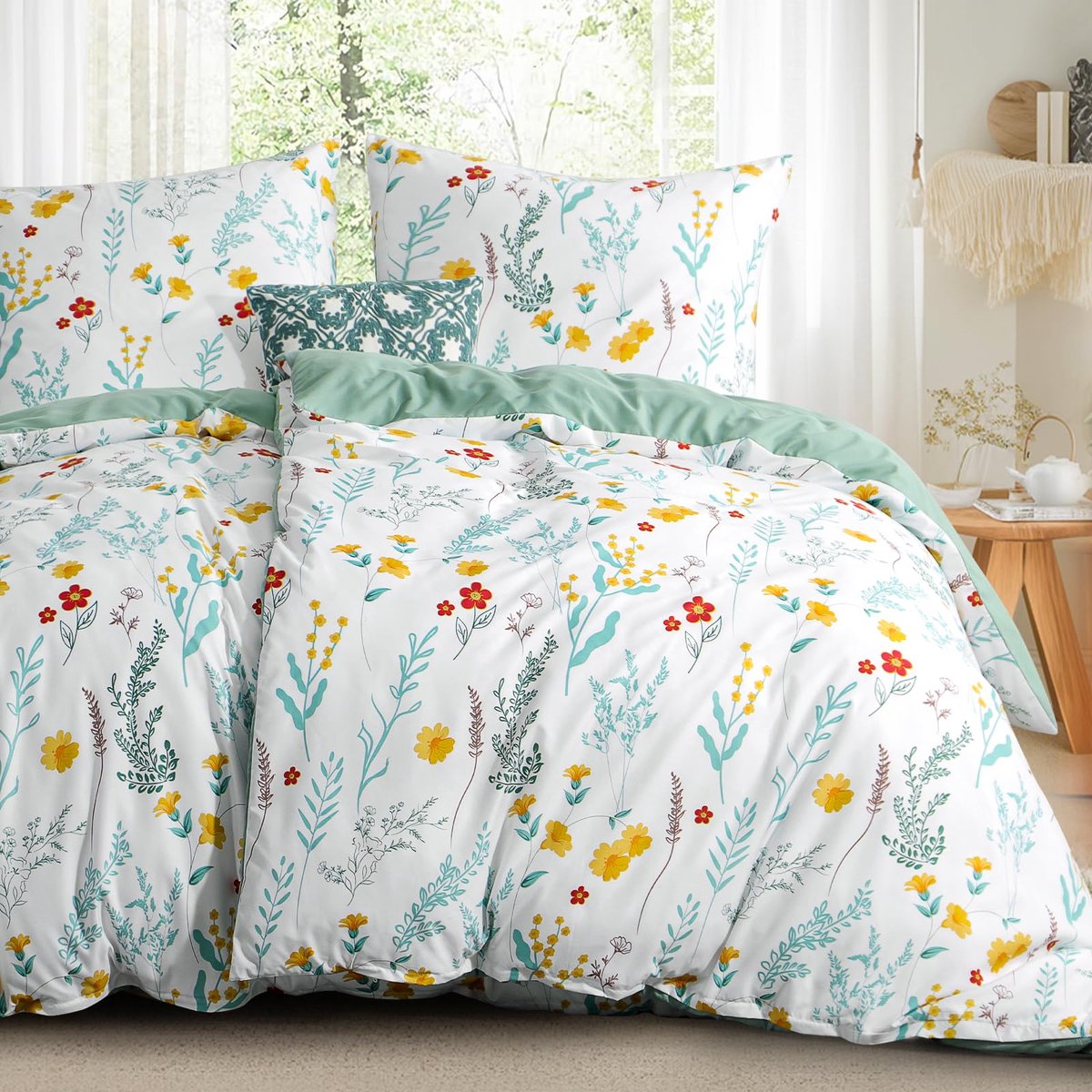 Unyqoos Zachte microvezel beddenset met bloemenpatroon en ritssluiting voor comfort