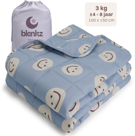 BLENKZ – Verzwaringsdeken Kind 3 kg – 100×150 cm – Kinderformaat – Voor kinderen van ±4–8 jaar – Smile Blue Merlot – Zwaartedeken