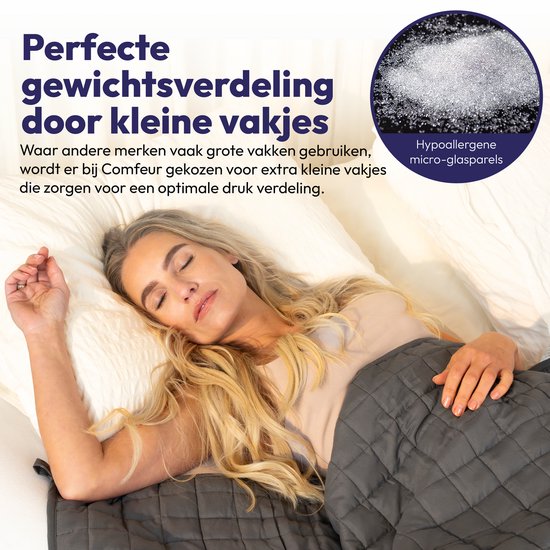 Comfeur Couverture lestée 7 kg 150 x 210 cm - Weighted Blanket - Couverture lestée - Couverture lestée - Couverture lestée - 4 saisons - Répartition de la pression du verre - Extra longue - Grijs