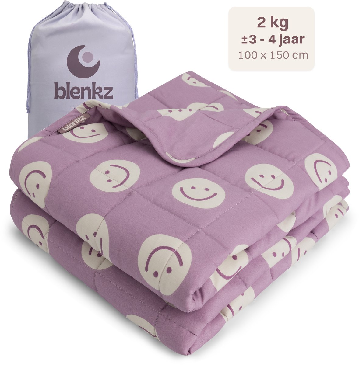 BLENKZ - verzwaringsdeken kind 2kg - 95x125 - Smile Plum - verzwaringsdeken - zwaartedeken - verzwaringsdekens