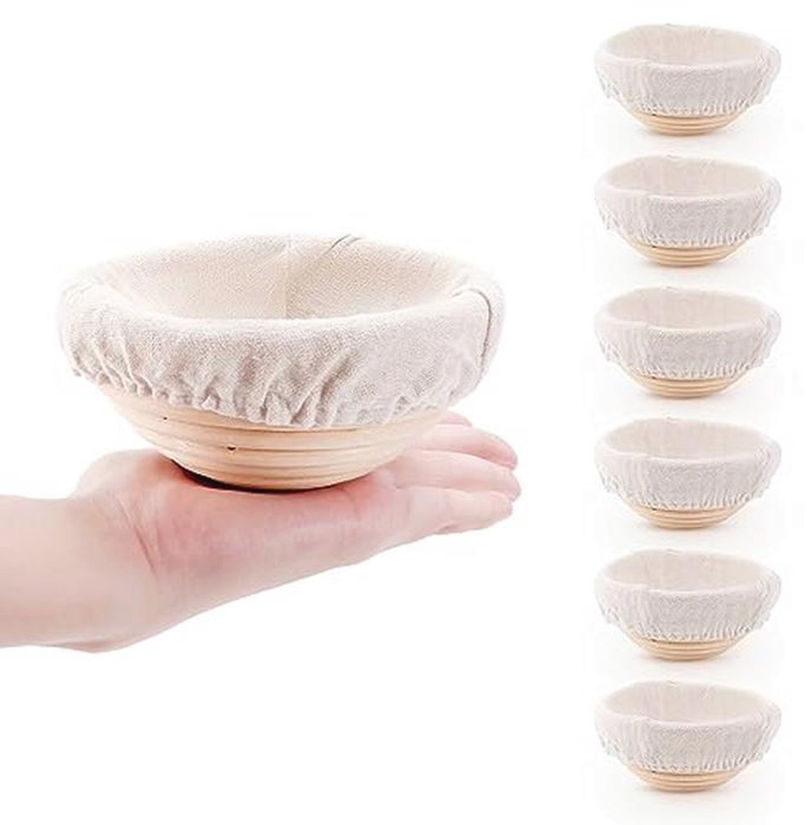Mini Brooddeeg Proofing Mand en Liner Set van 6 - Ideaal voor Zuurdesem Bakken