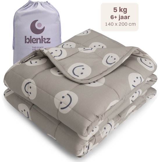 Couverture lestée BLENKZ Enfant 5 kg – 140 x 200 cm – Smile Blue – Pour enfants à partir de 6 ans et adolescents – Couverture lestée 1 personne