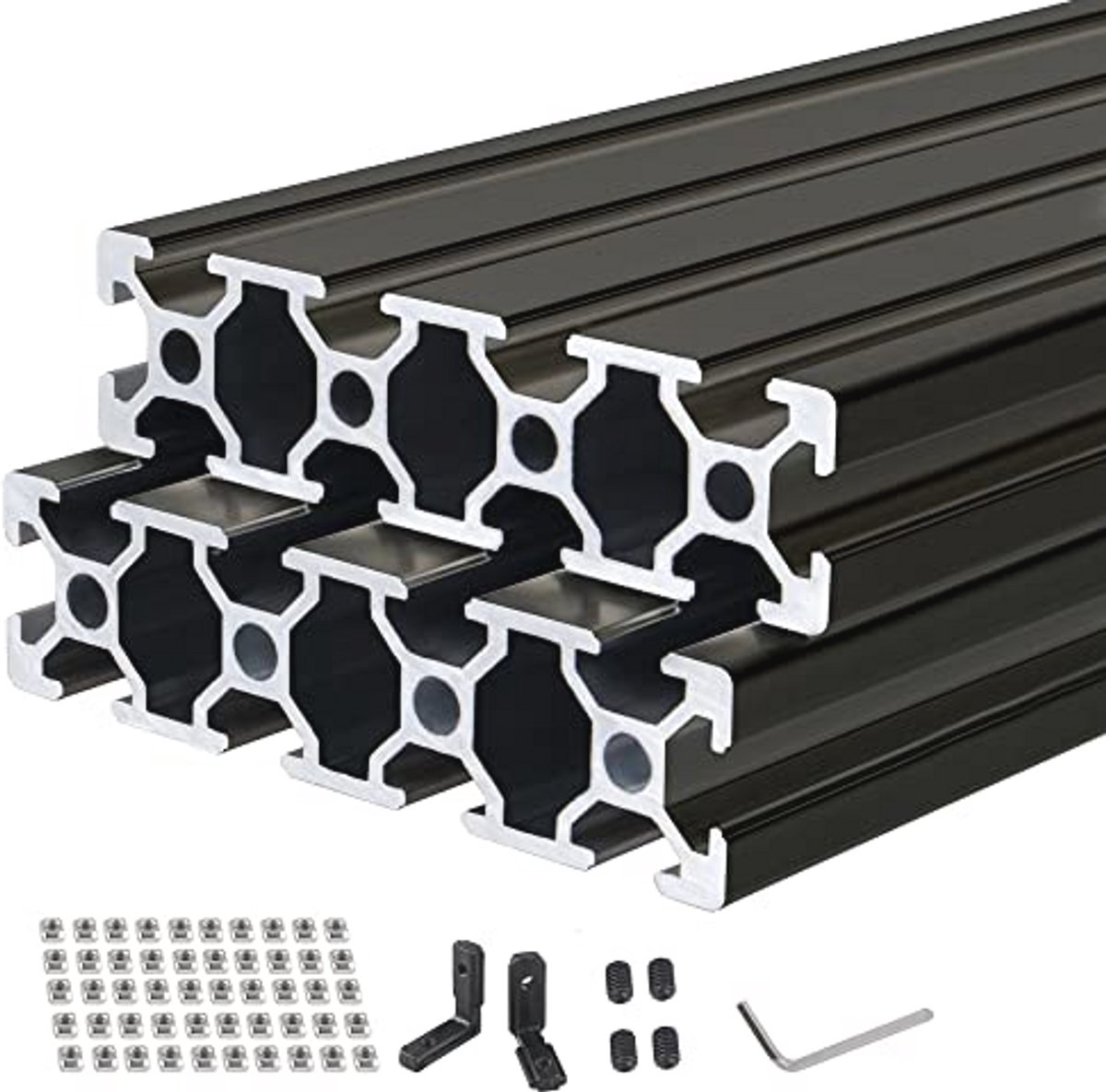 1000 mm Aluminium Profiel Extrusies T-type Zwart Voor CNC-machines - Set van 2